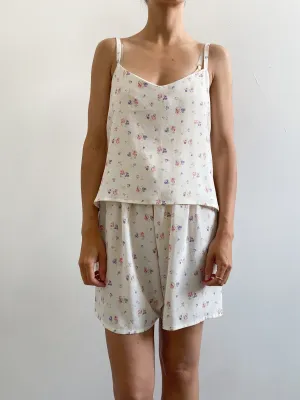1940s Beige Ditsy Floral Pyjama Set