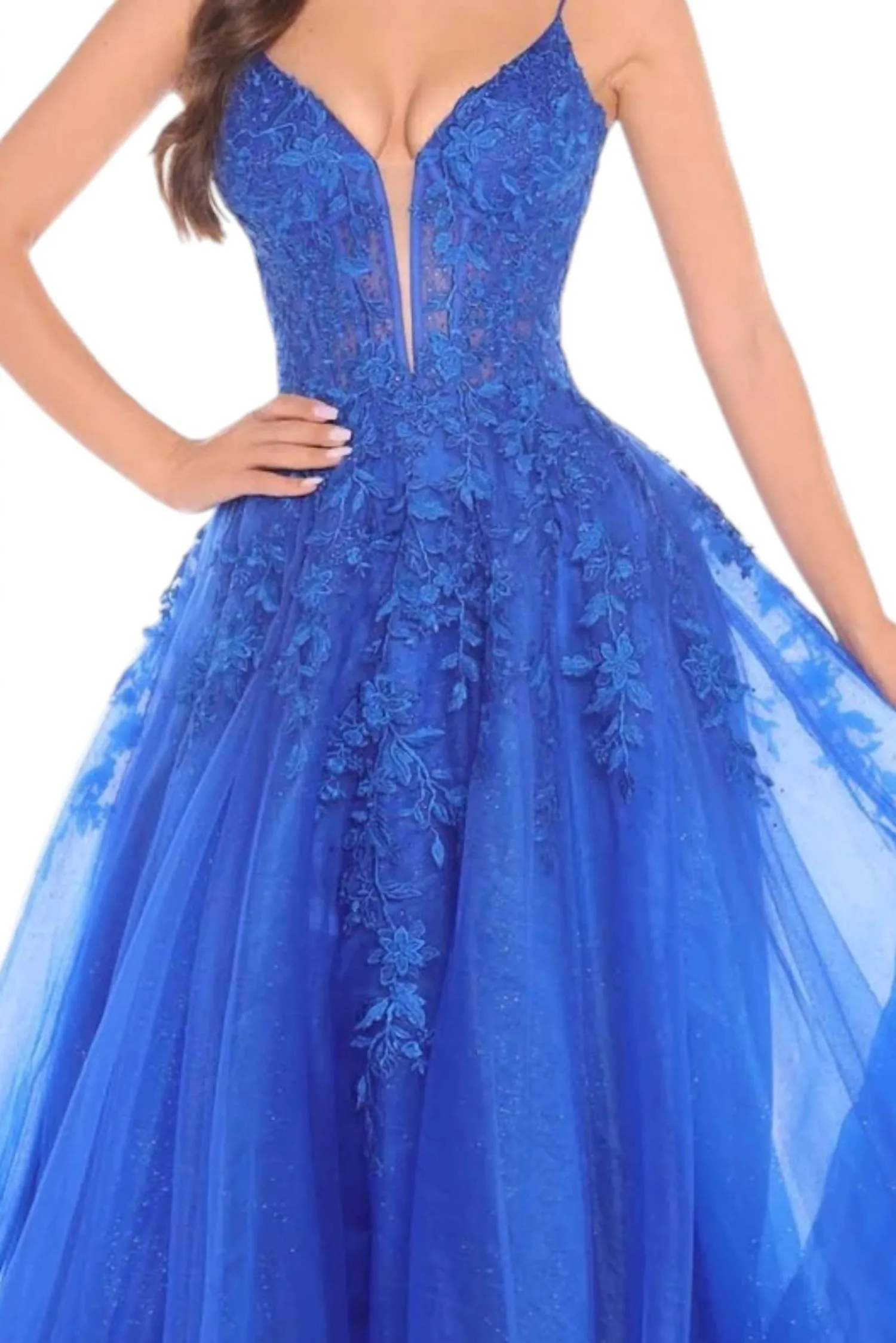 Amarra - A-line Corset Tulle Appliqué Tie-back Gown