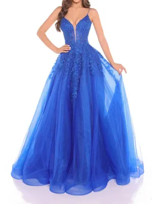Amarra - A-line Corset Tulle Appliqué Tie-back Gown