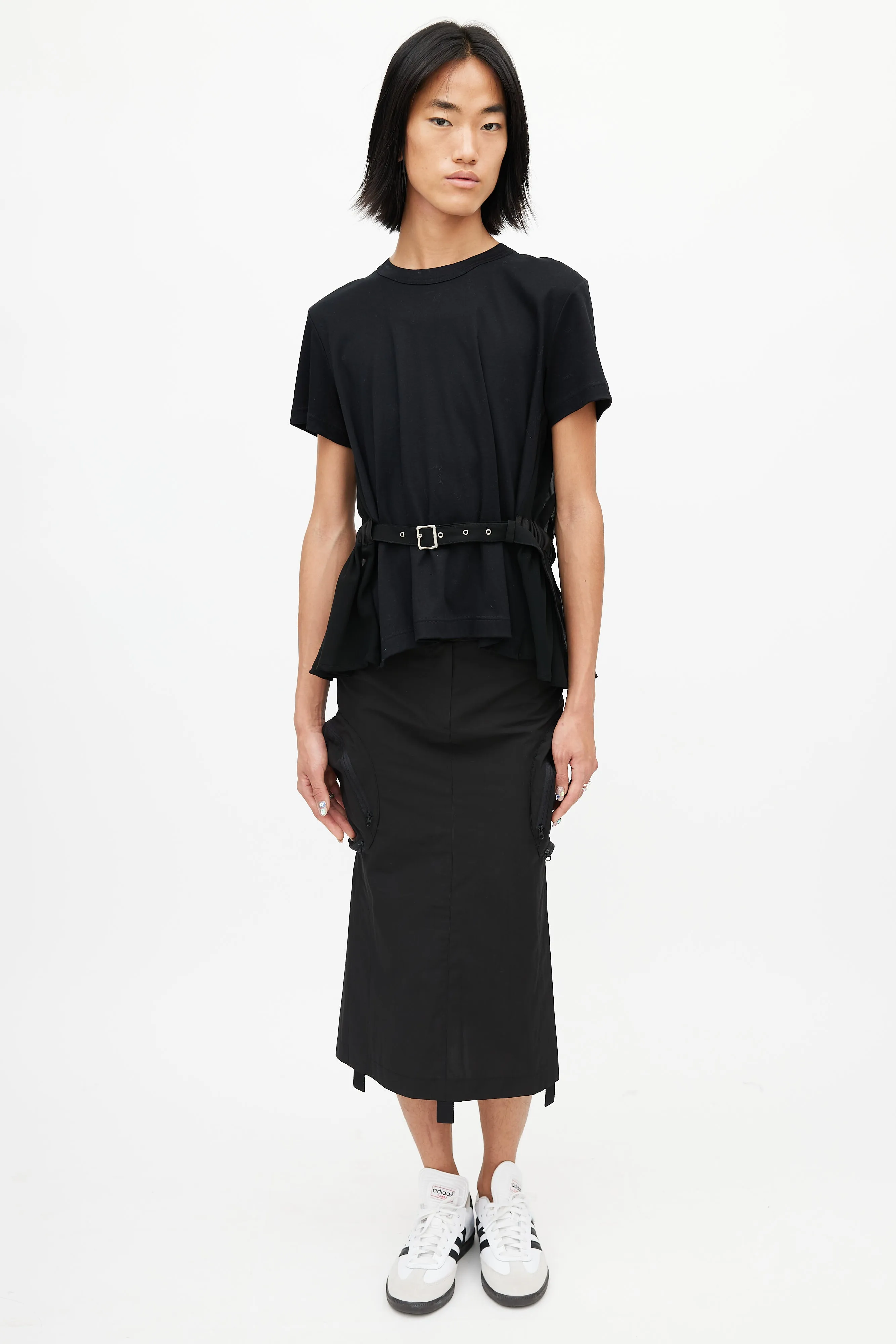 Black Sheer Belted T-Shirt