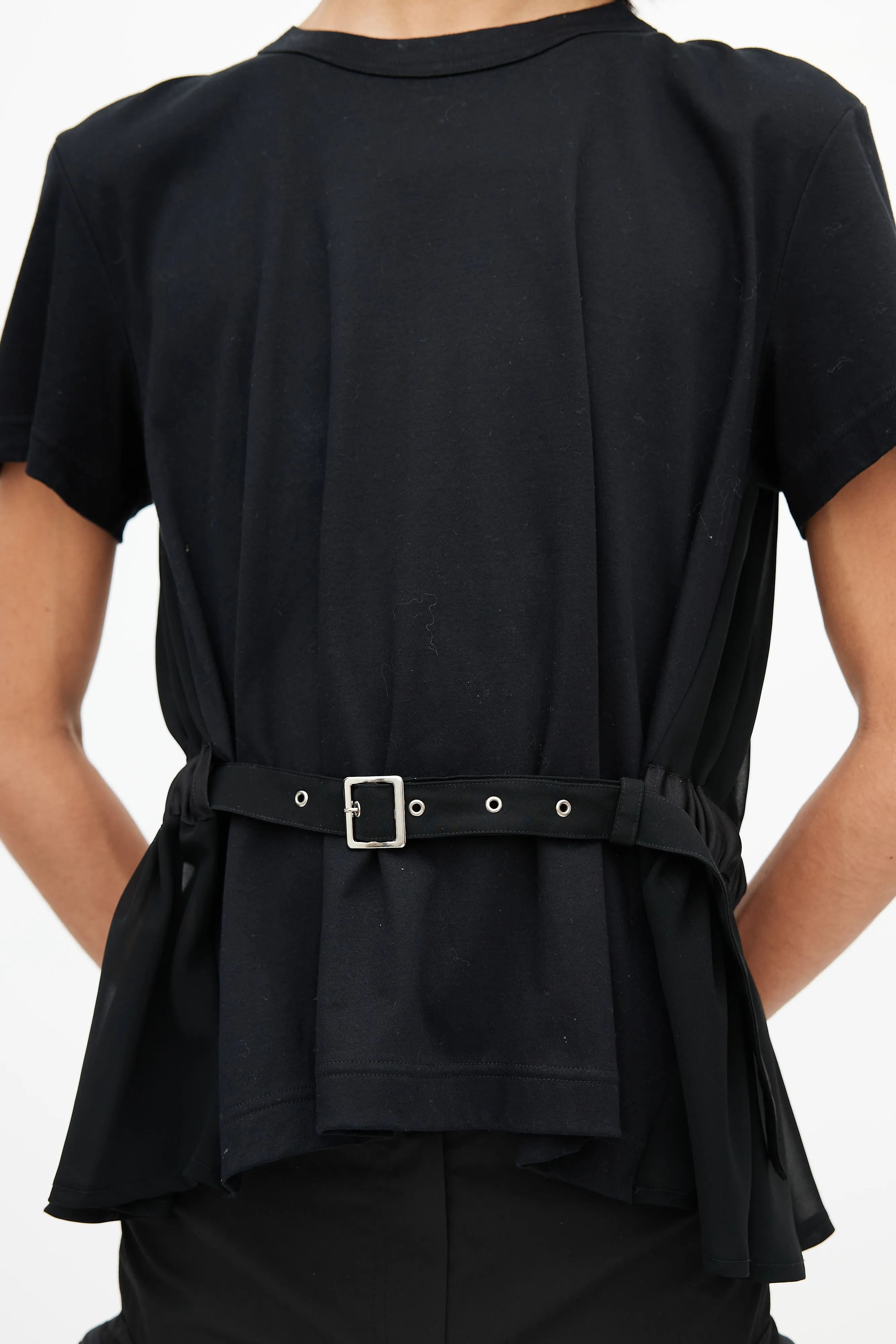 Black Sheer Belted T-Shirt