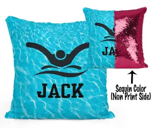 Custom Personalized SWIMMER BUTTERFLY Sequin Mermaid Flip Pillow