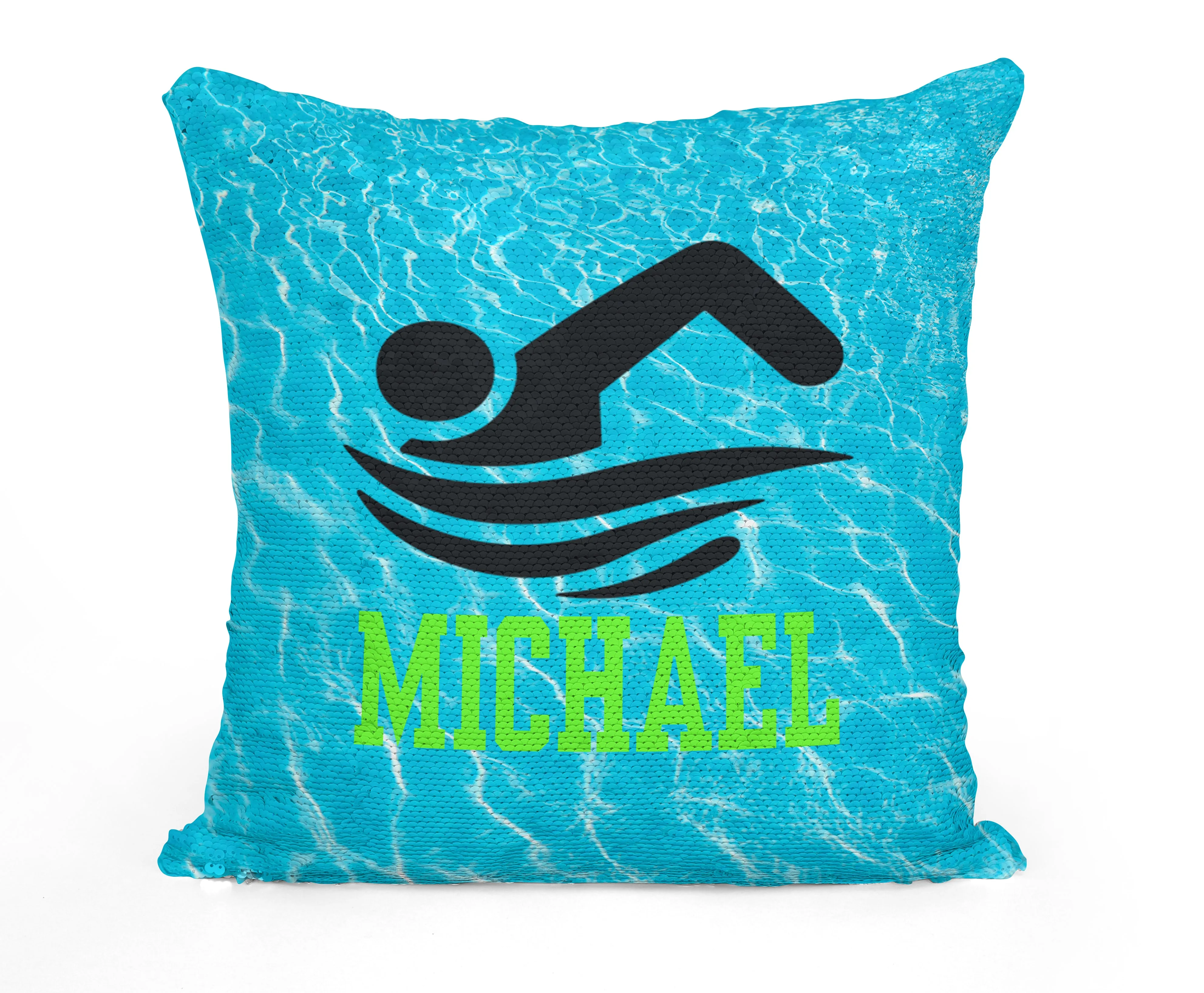Custom Personalized SWIMMER FREESTYLE Sequin Mermaid Flip Pillow