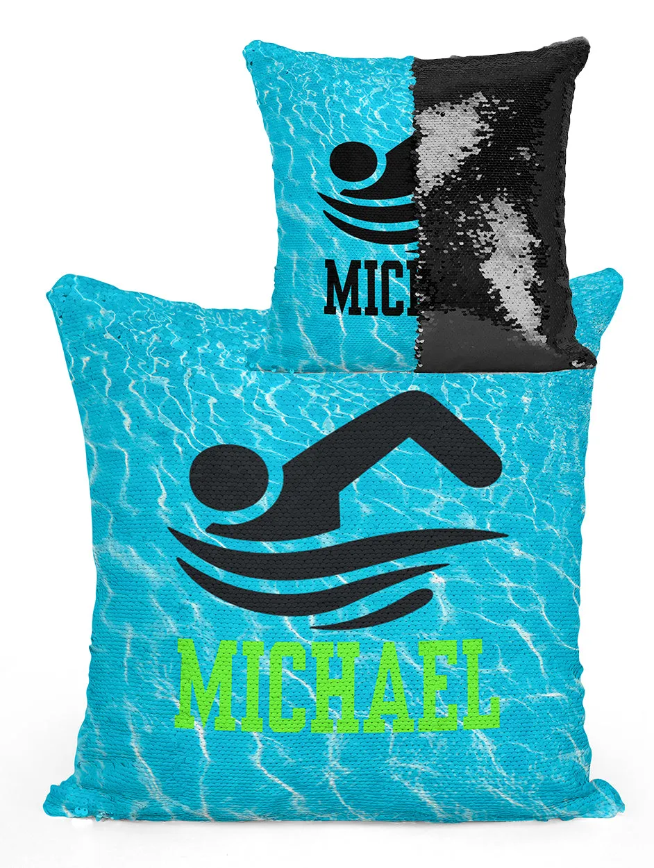 Custom Personalized SWIMMER FREESTYLE Sequin Mermaid Flip Pillow