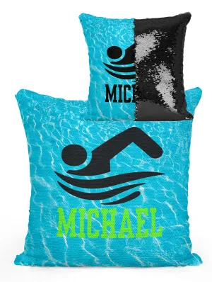 Custom Personalized SWIMMER FREESTYLE Sequin Mermaid Flip Pillow