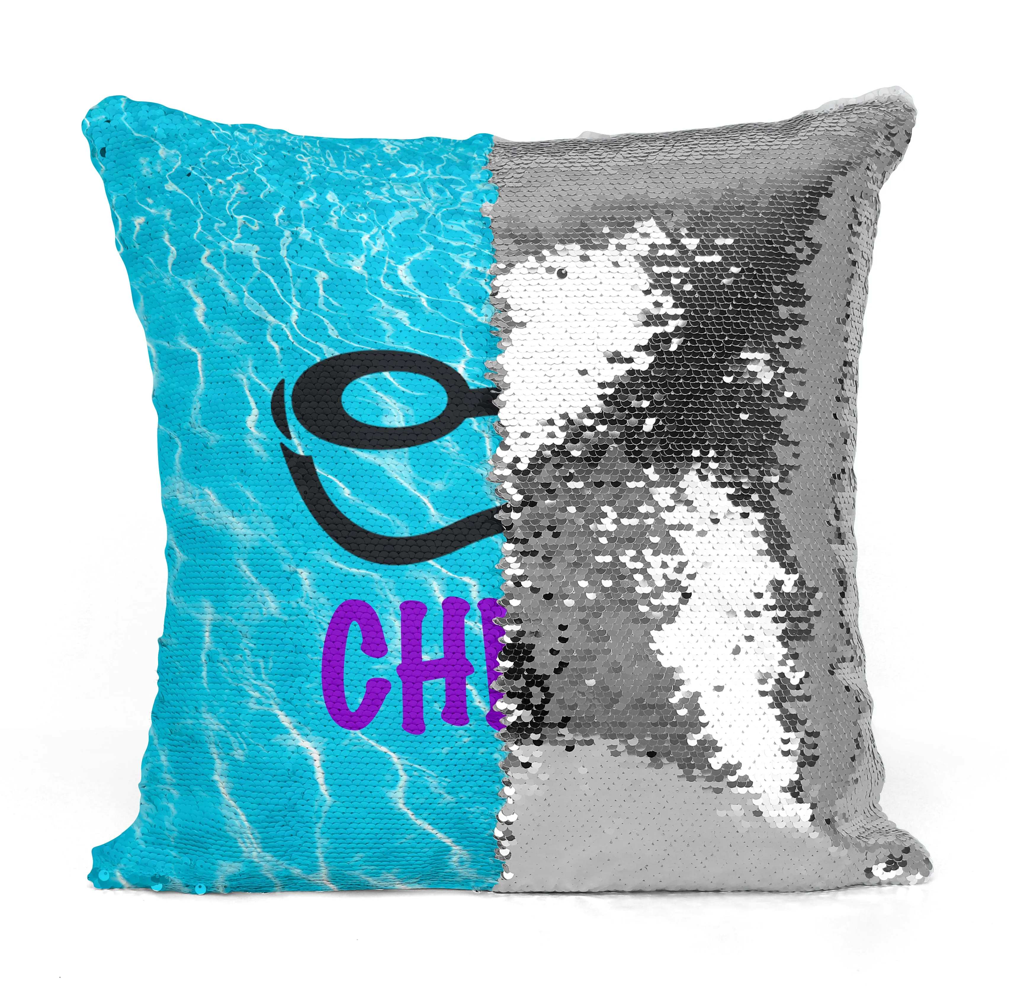 Custom Personalized SWIMMER GOGGLES Sequin Mermaid Flip Pillow