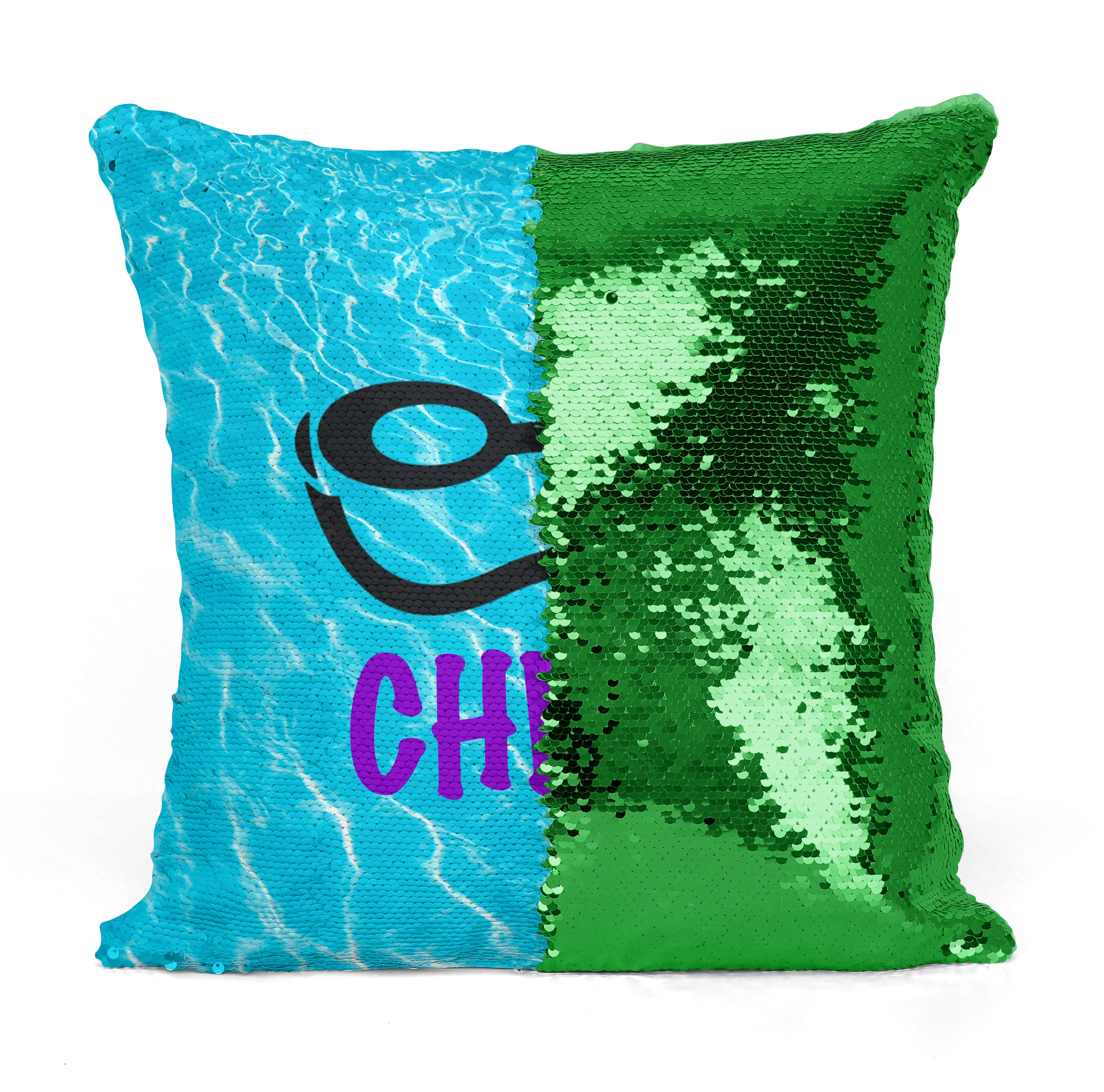 Custom Personalized SWIMMER GOGGLES Sequin Mermaid Flip Pillow