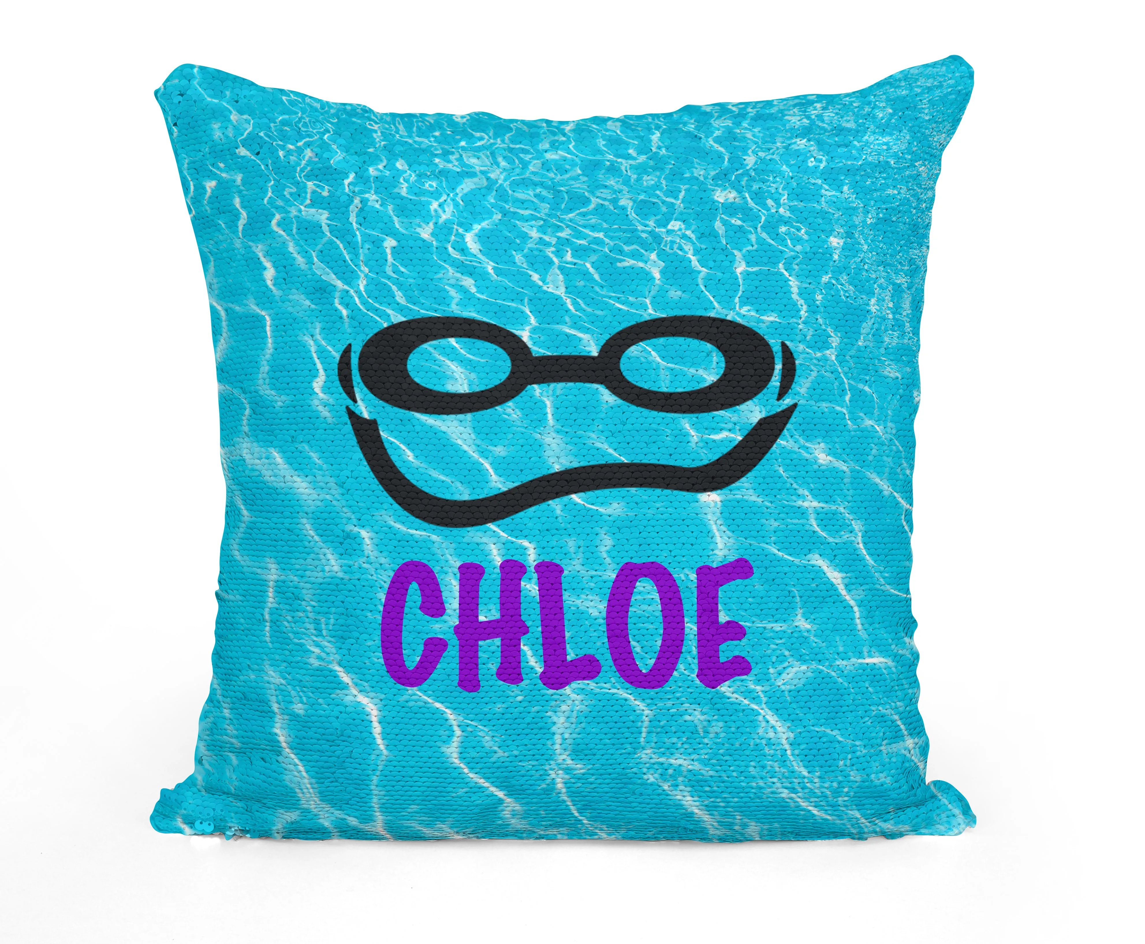 Custom Personalized SWIMMER GOGGLES Sequin Mermaid Flip Pillow