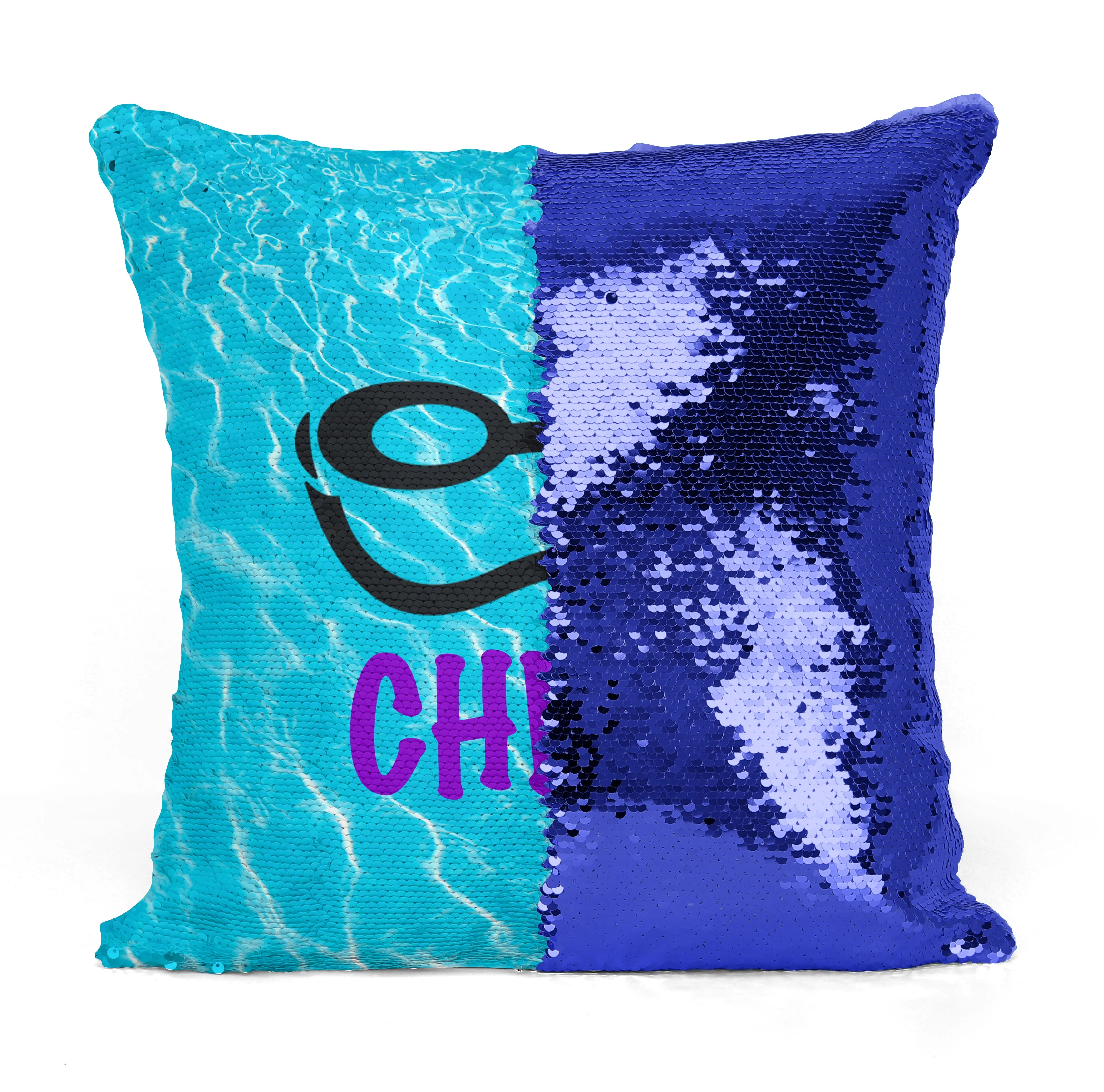 Custom Personalized SWIMMER GOGGLES Sequin Mermaid Flip Pillow