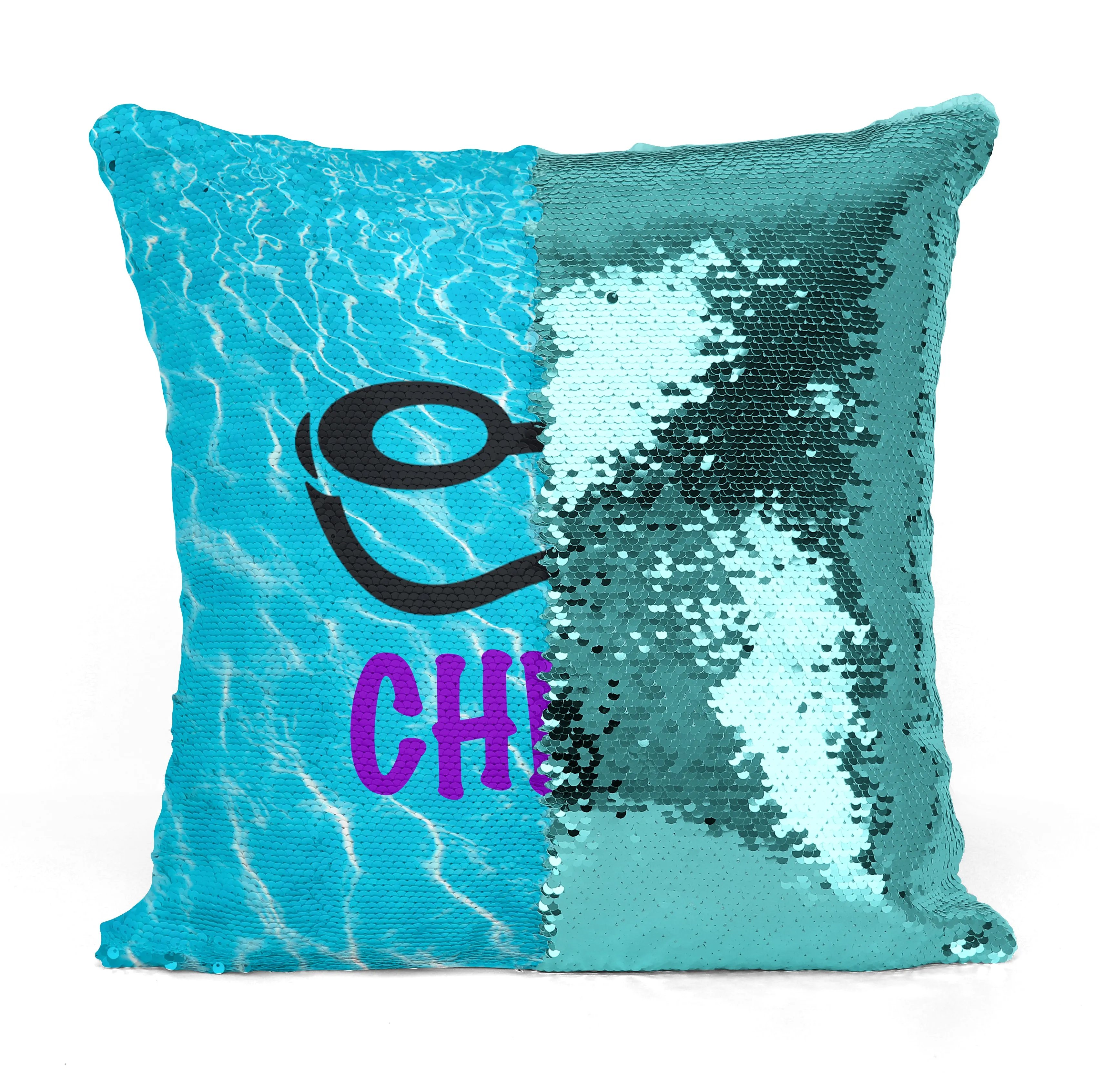 Custom Personalized SWIMMER GOGGLES Sequin Mermaid Flip Pillow