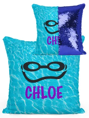 Custom Personalized SWIMMER GOGGLES Sequin Mermaid Flip Pillow