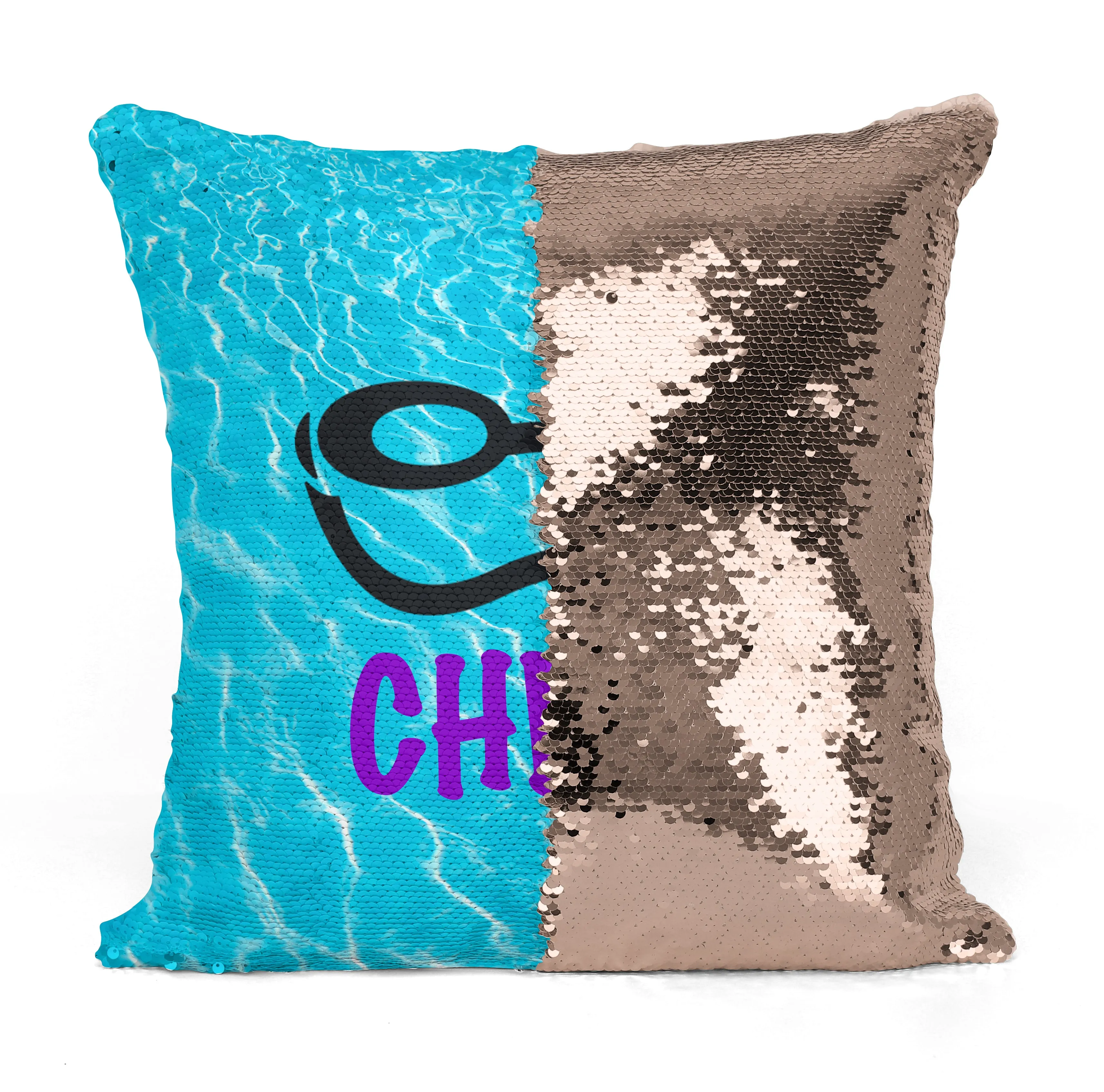 Custom Personalized SWIMMER GOGGLES Sequin Mermaid Flip Pillow