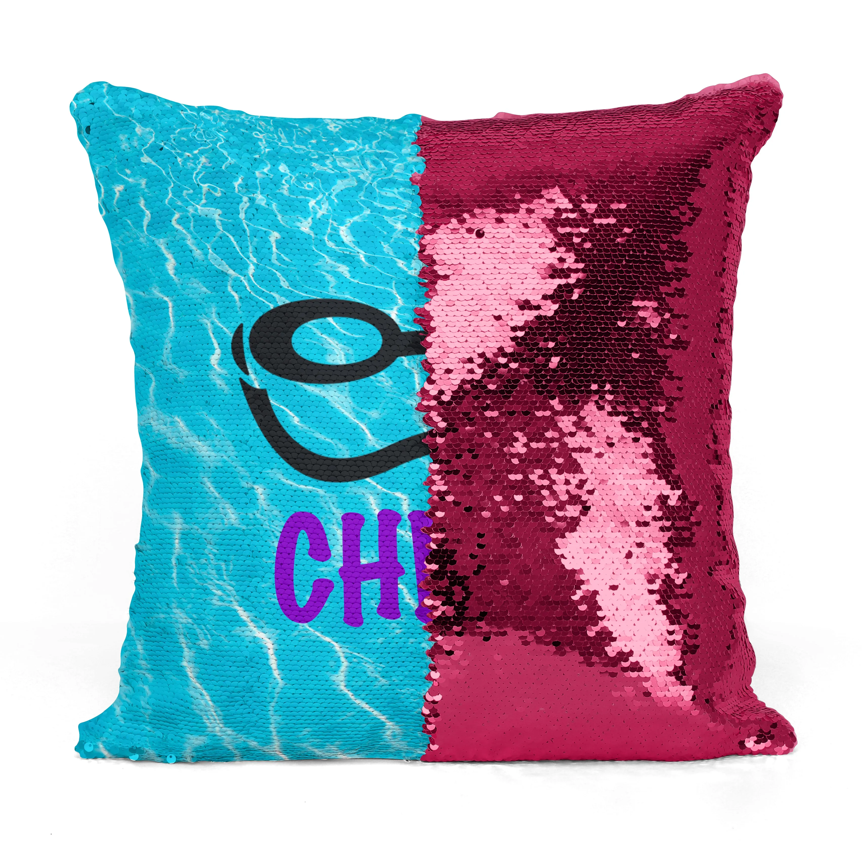 Custom Personalized SWIMMER GOGGLES Sequin Mermaid Flip Pillow