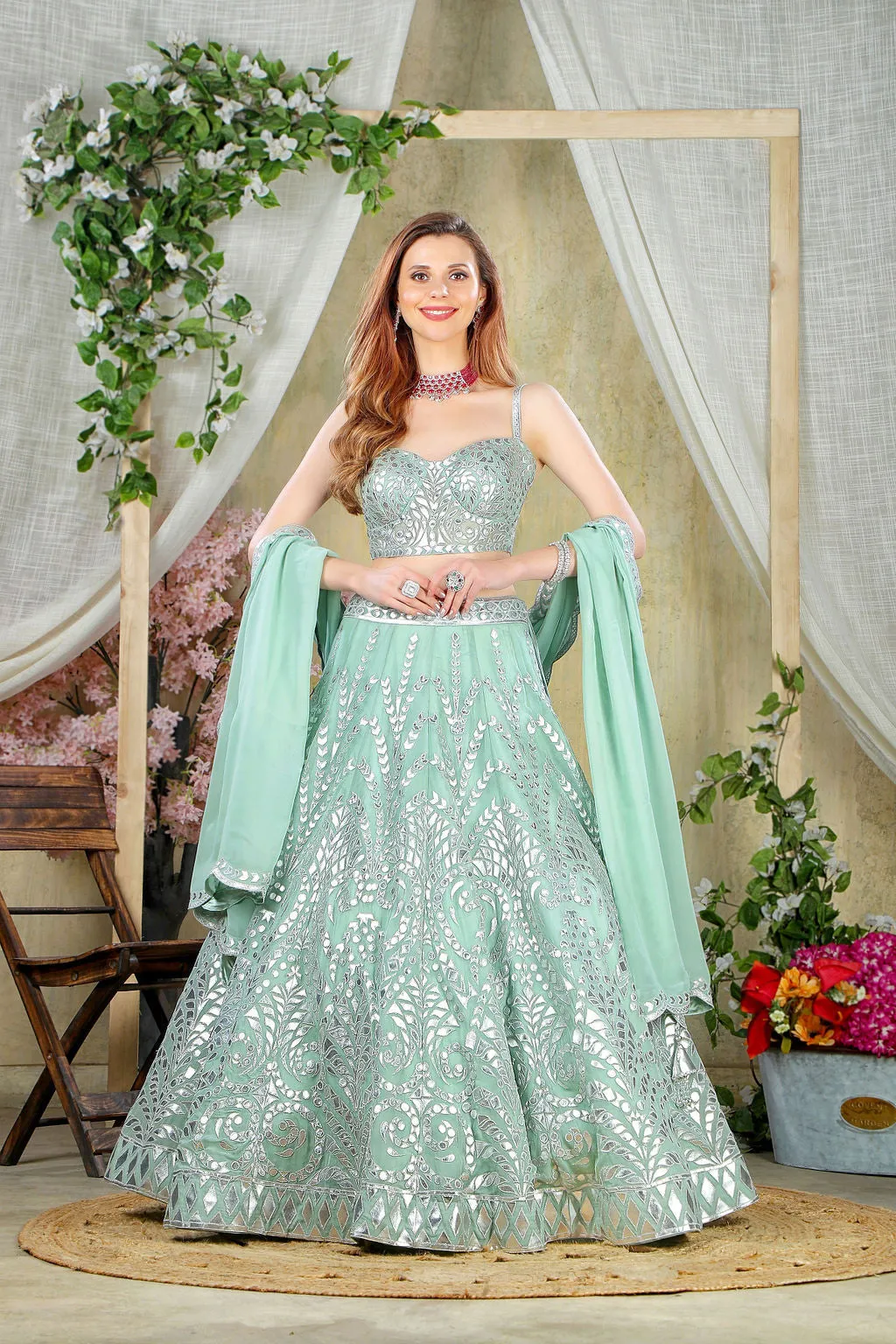 Mint Embroidered top and skirt