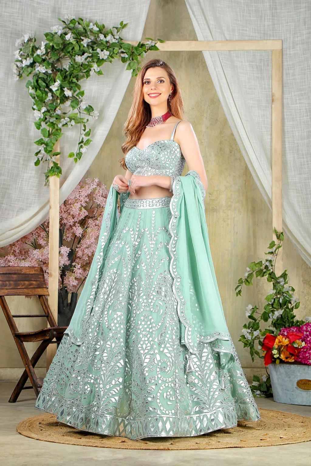 Mint Embroidered top and skirt