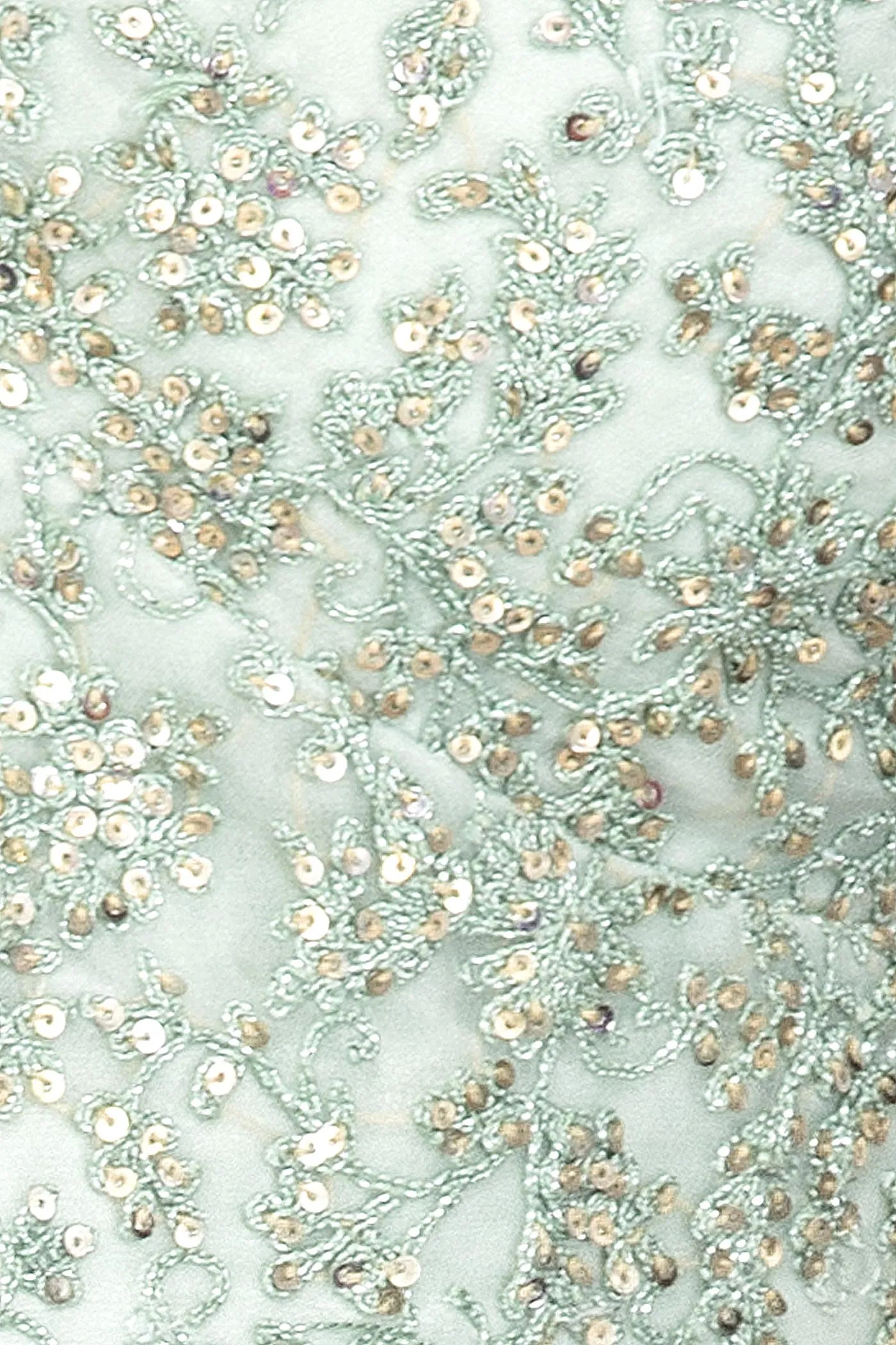 Mint Green Net Skirt/Lehenga/Dupatta With Leather Patch Embroidery
