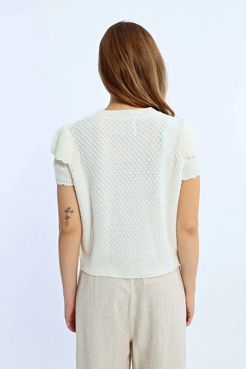 Off-White Sleeveless Sweater with Sequins