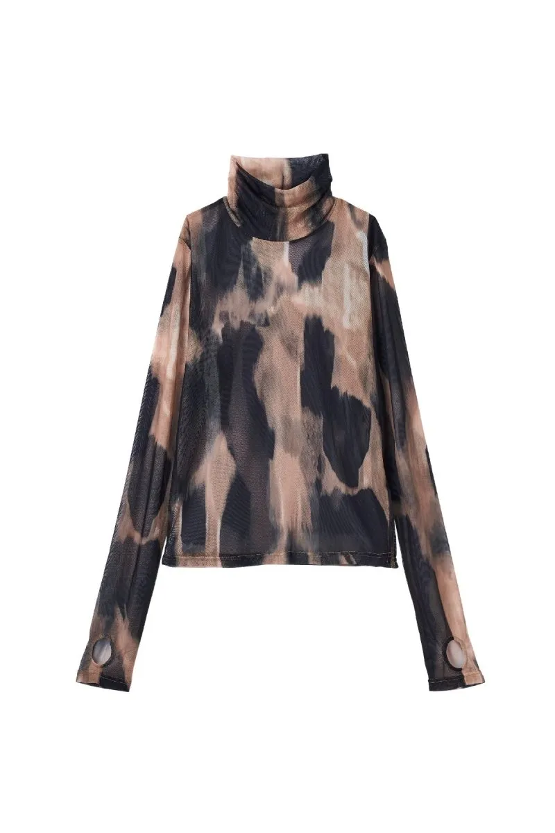 paint sheer high neck tops/4color