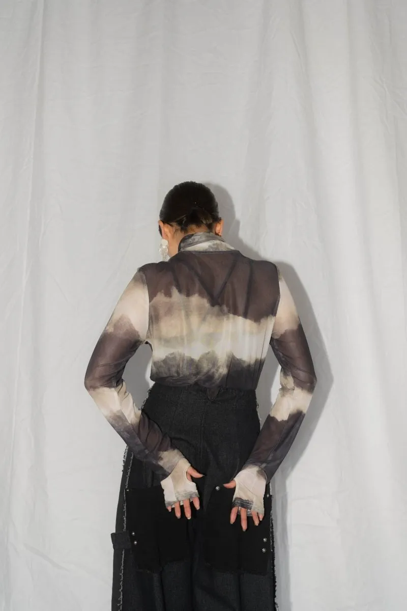 paint sheer high neck tops/4color