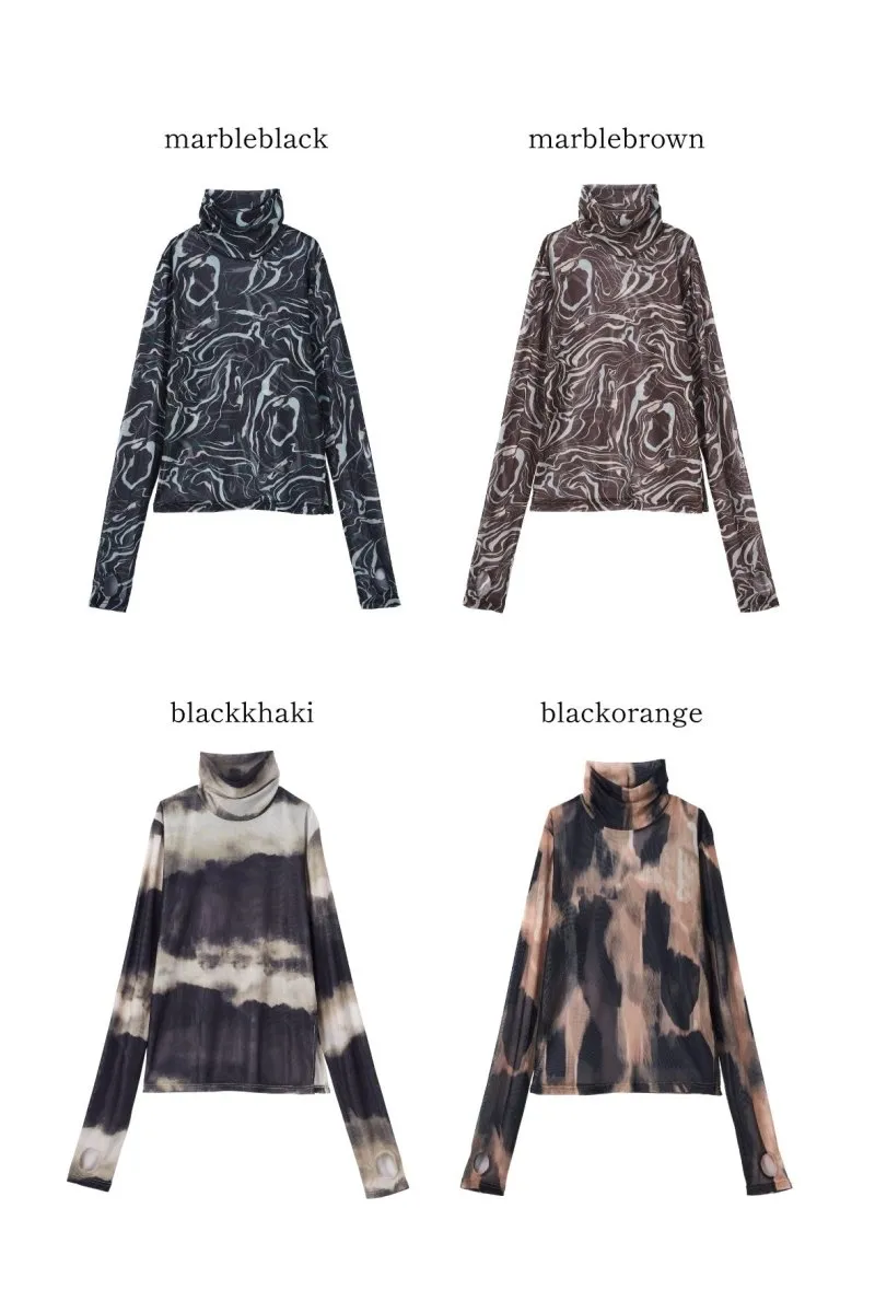 paint sheer high neck tops/4color