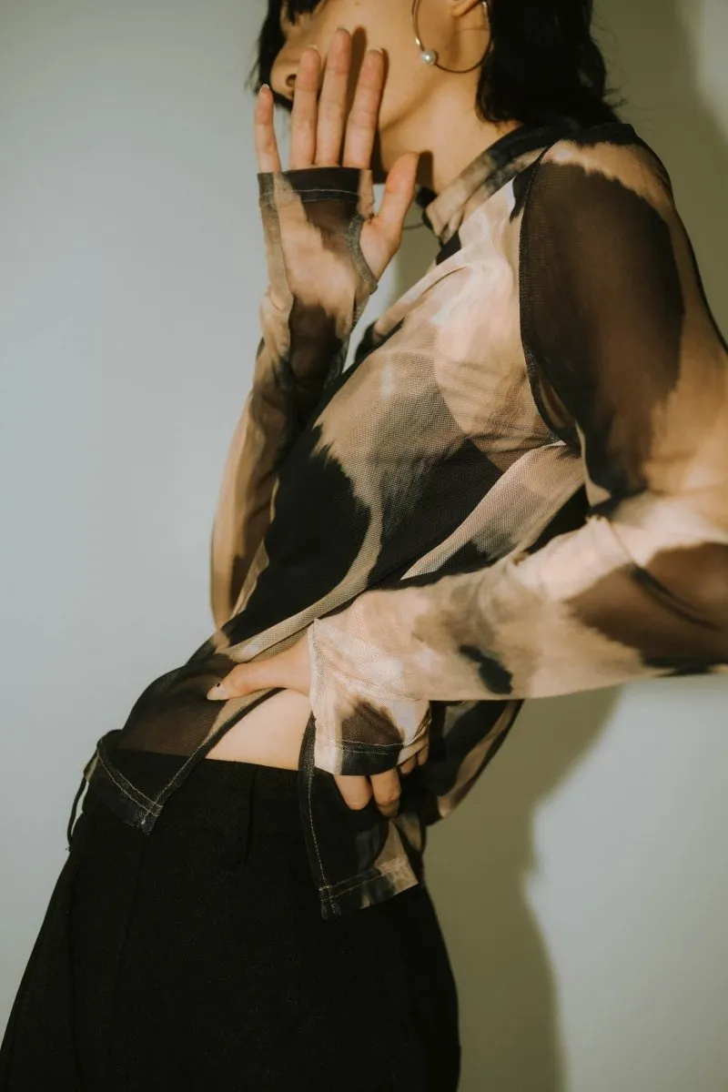 paint sheer high neck tops/4color