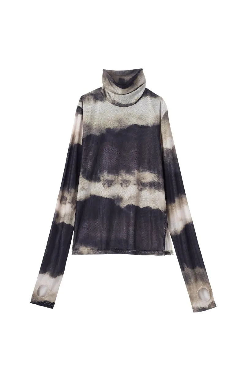 paint sheer high neck tops/4color