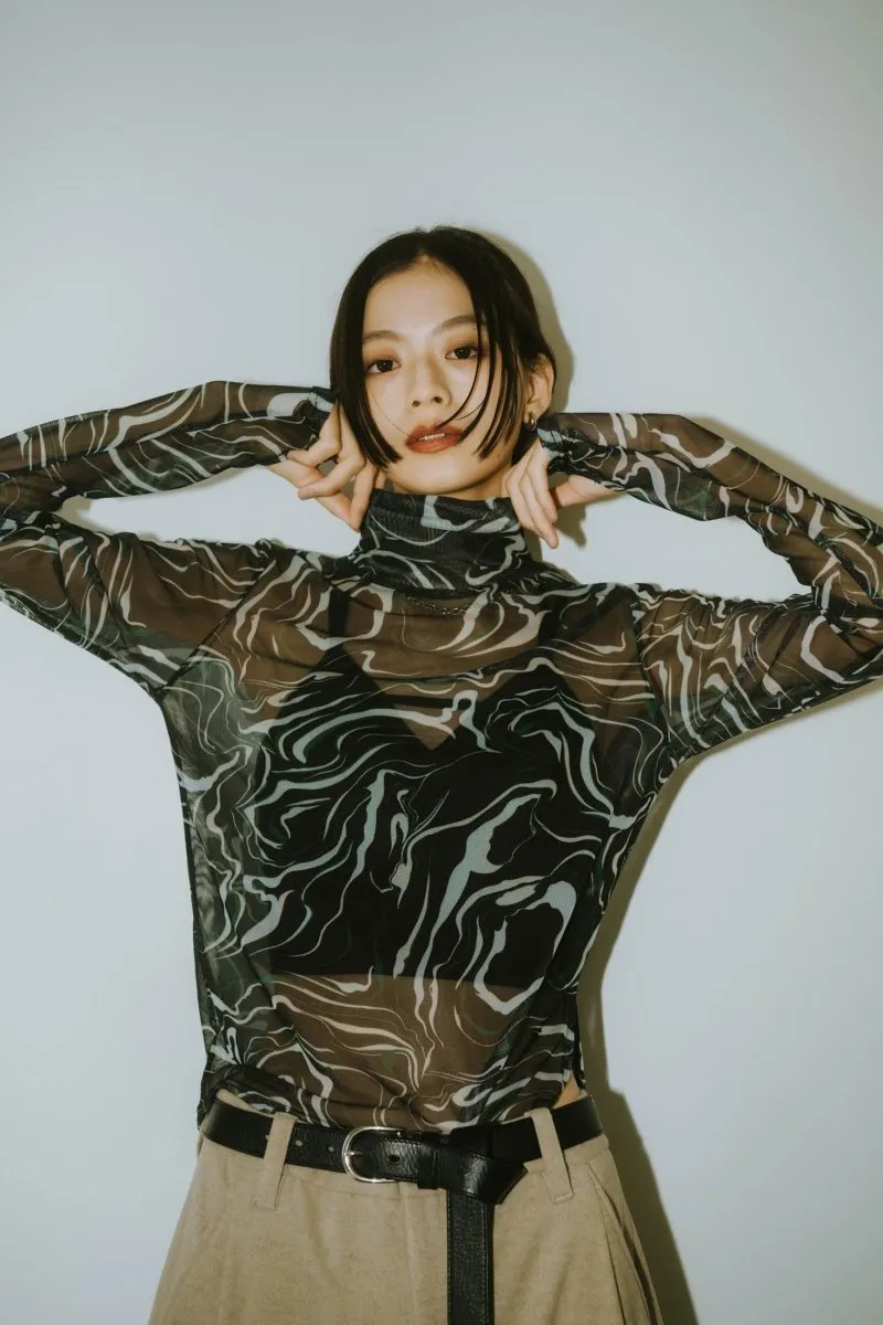 paint sheer high neck tops/4color