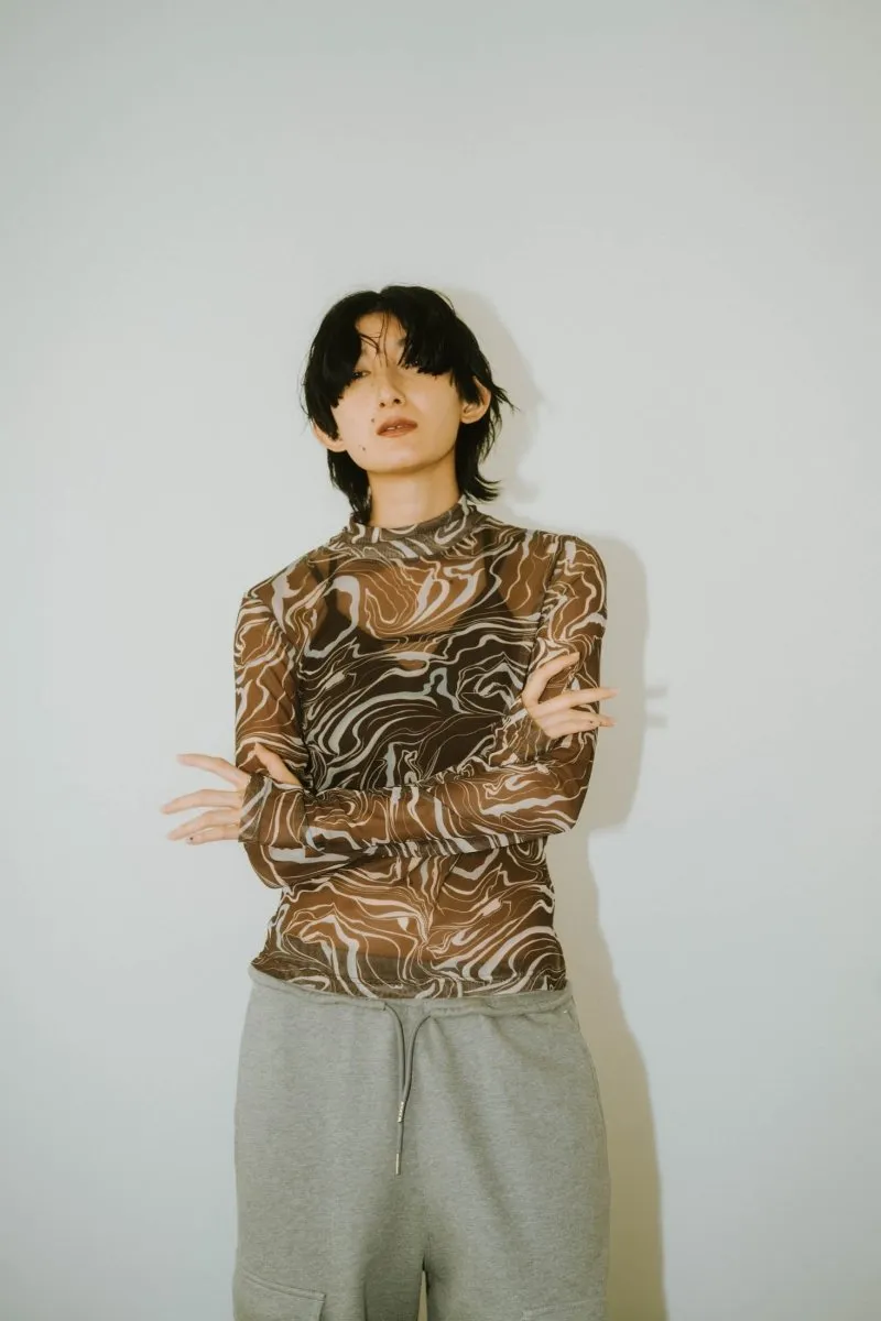 paint sheer high neck tops/4color