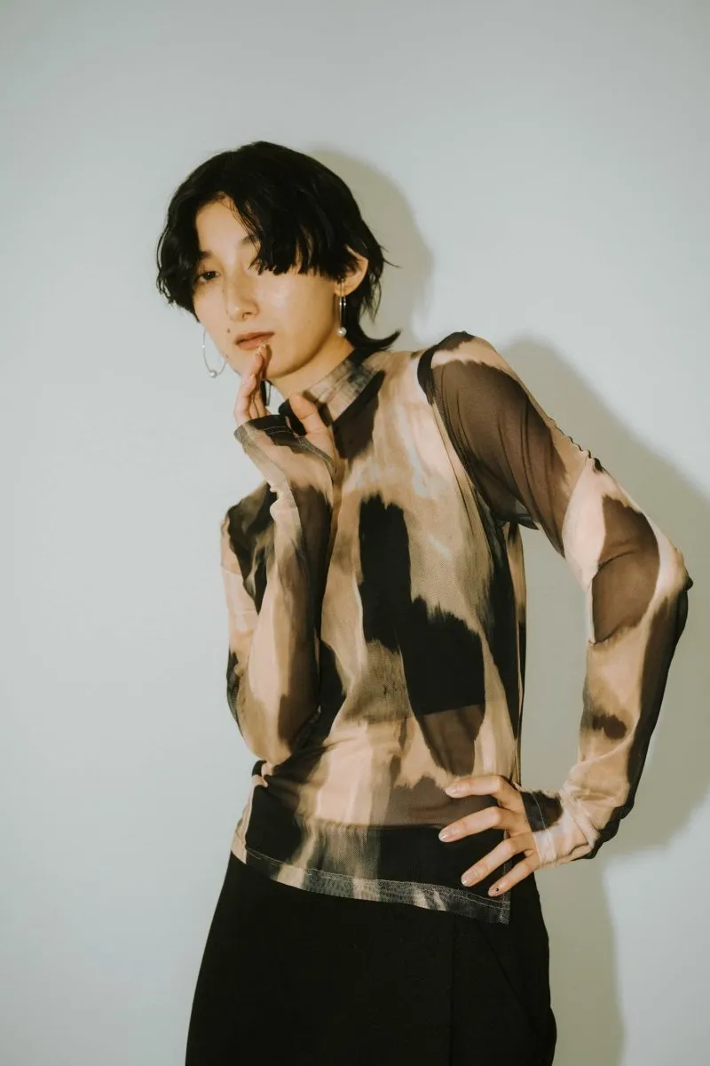 paint sheer high neck tops/4color