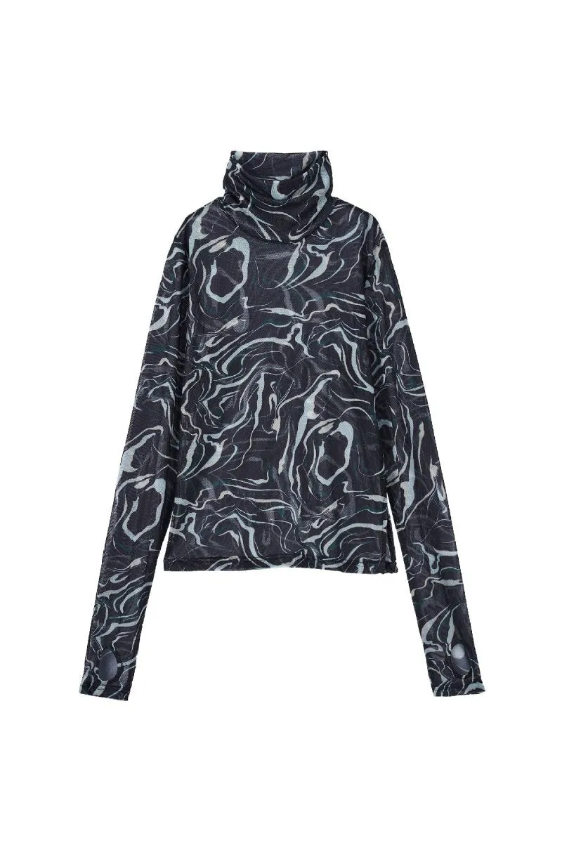 paint sheer high neck tops/4color