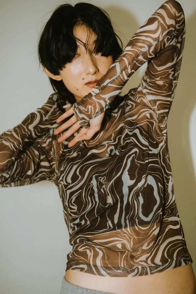 paint sheer high neck tops/4color