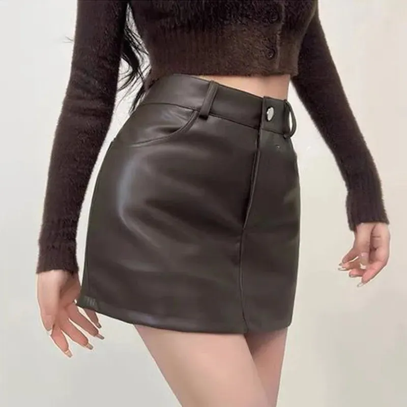 Retro Chic High Waist Sexy A-line Stylish Fashionable Black Brown Elegant Skirt