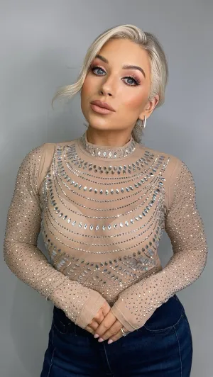 RILEY RHINESTONE BODYSUIT - NUDE