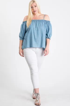 The Striped/ Denim Off-Shoulder Top