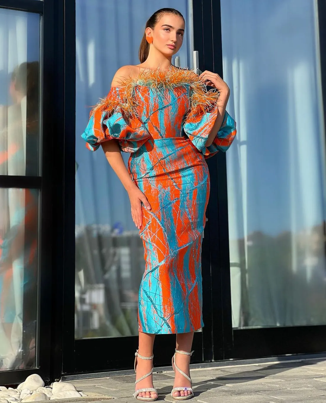 Violeta Multicolour Off-Shoulder Evening Dress